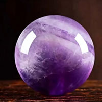 Polished natural Amethyst sphere crystal bead, reference for identifying low-clarity Dream Amethyst & Lavender Amethyst varieties